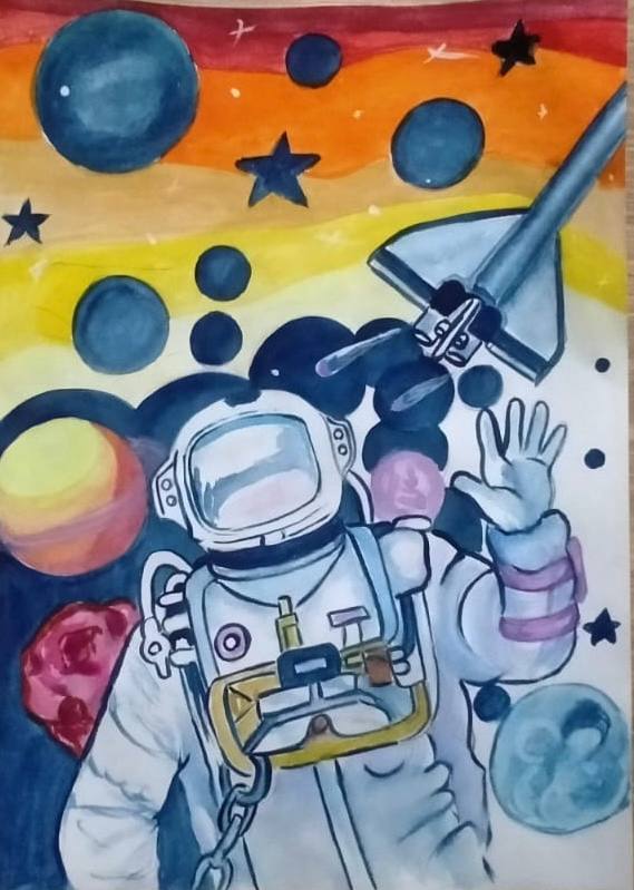 Ученики нашей школы  приняли участие в конкурсе рисунков , посвящённый Дню космонавтики &amp;quot;Первые полёты в космос&amp;quot;..